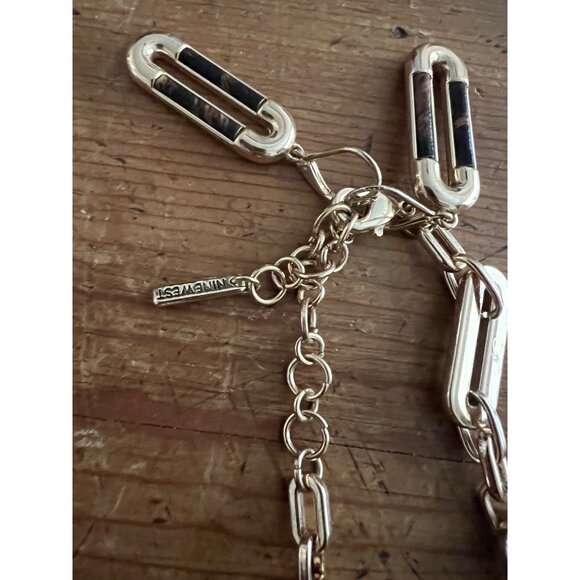 Nine West Gold-Tone Chain Necklace With Black Enamel Accents Adjustable Length - Picture 3 of 4